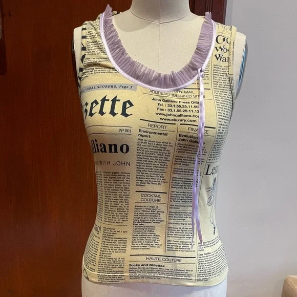 John Galliano RARE Vintage Newspaper Print Tank top Y2K - Picture 1 of 5